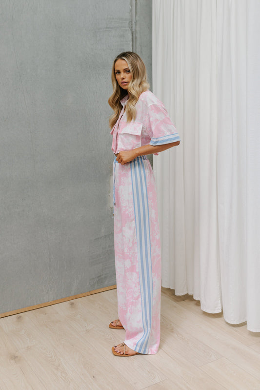Citta Pants - Pink Floral/Blue Stripe