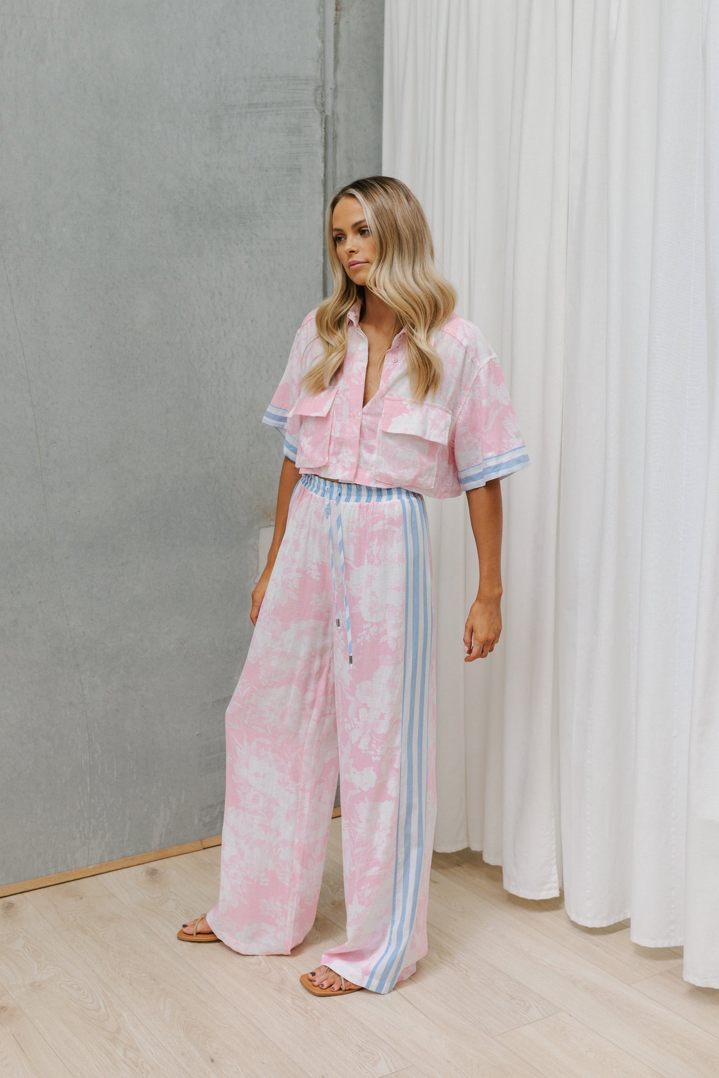 Citta Pants - Pink Floral/Blue Stripe