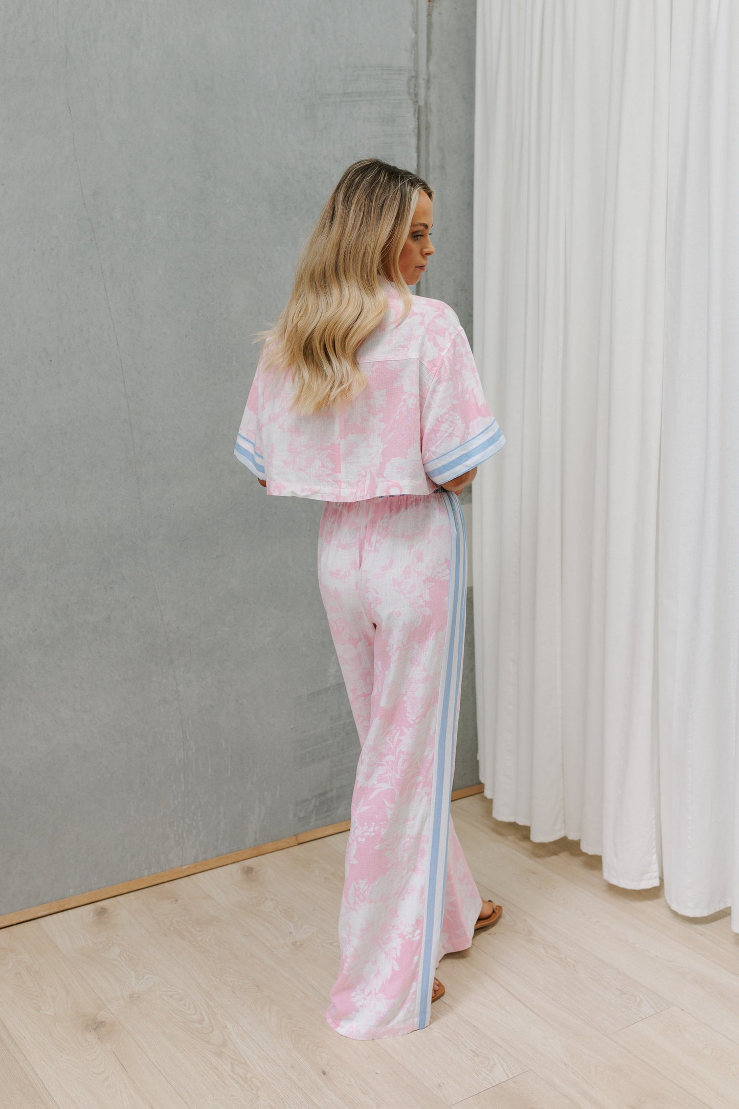 Citta Pants - Pink Floral/Blue Stripe