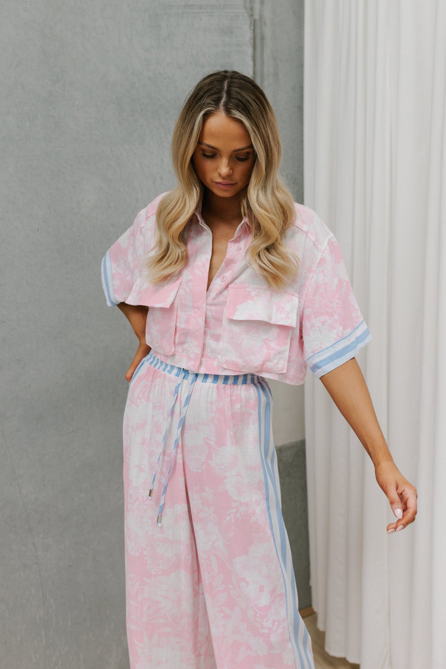 Citta Pants - Pink Floral/Blue Stripe