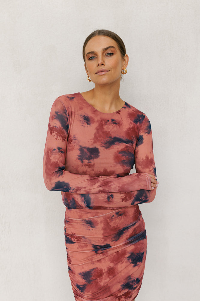 Willora Mini Dress - Rust Ink Mesh
