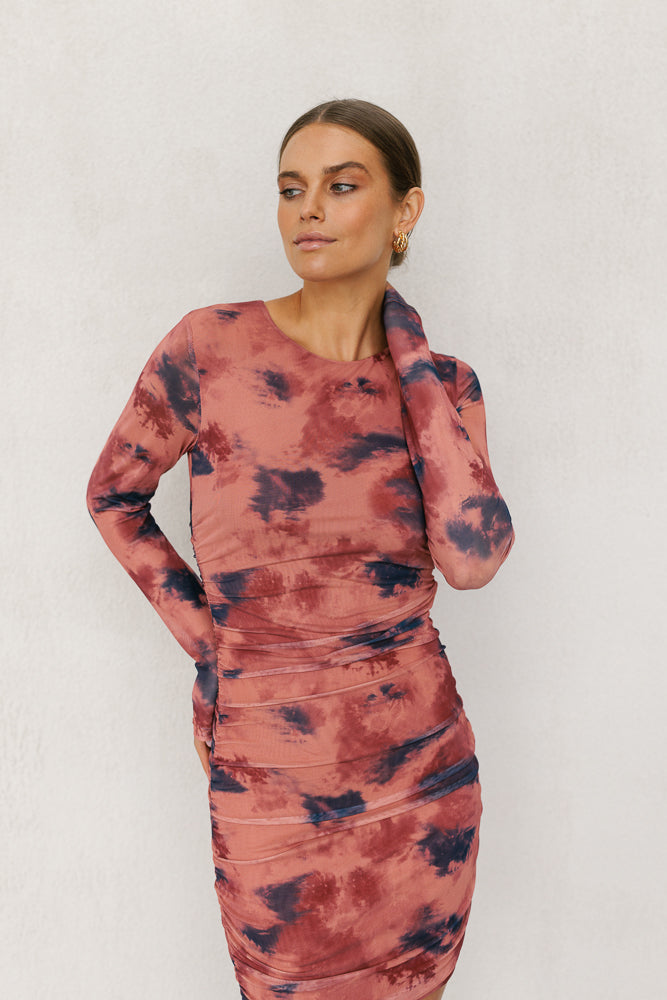 Willora Mini Dress - Rust Ink Mesh