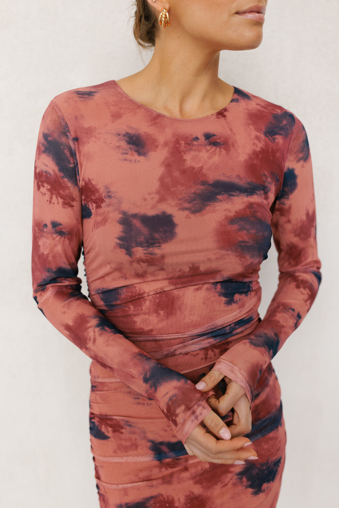 Willora Mini Dress - Rust Ink Mesh