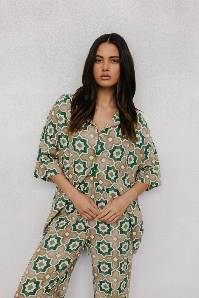 Citta Pants - Khaki Tile Print