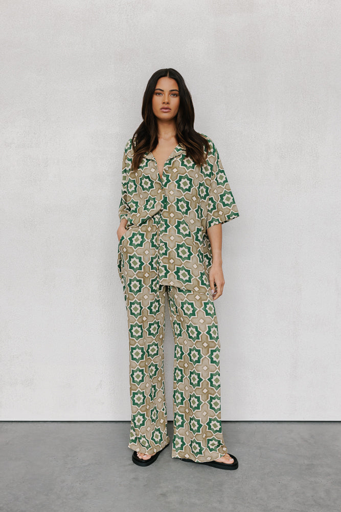 Citta Pants - Khaki Tile Print