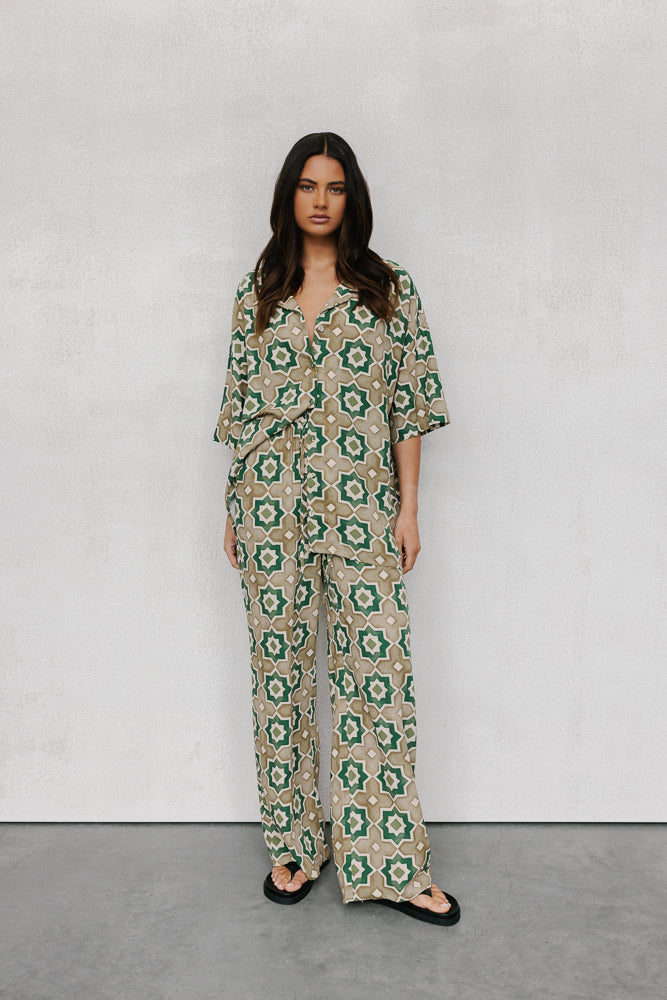 Citta Pants - Khaki Tile Print