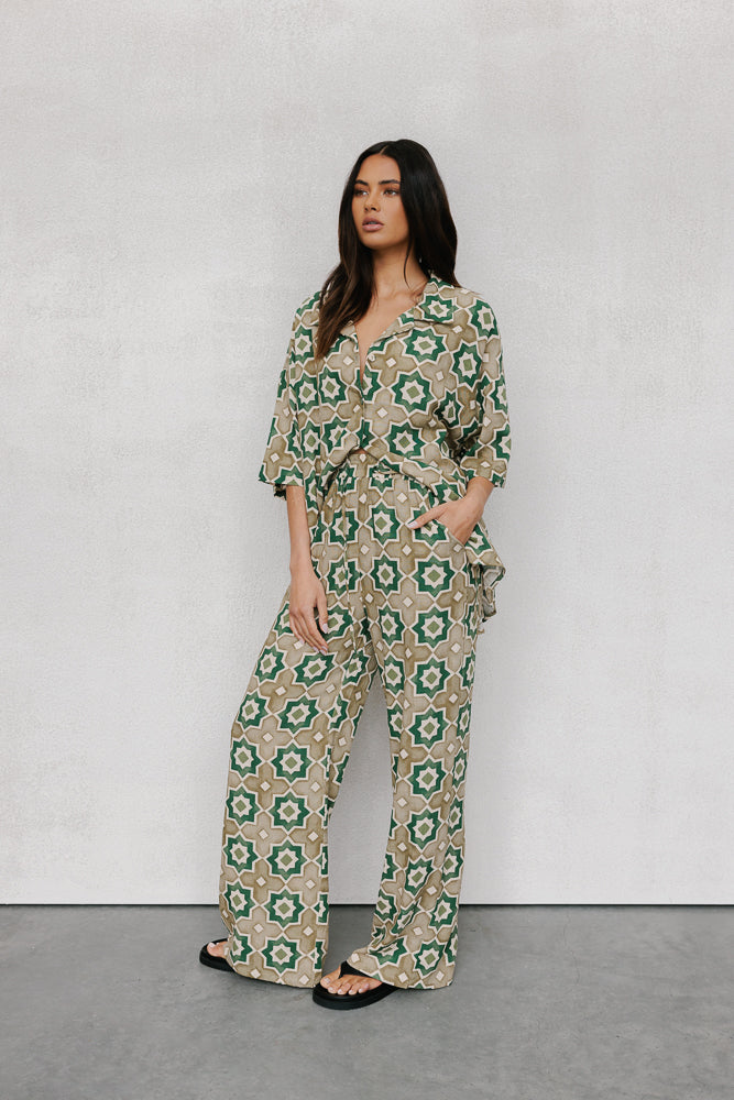 Citta Pants - Khaki Tile Print