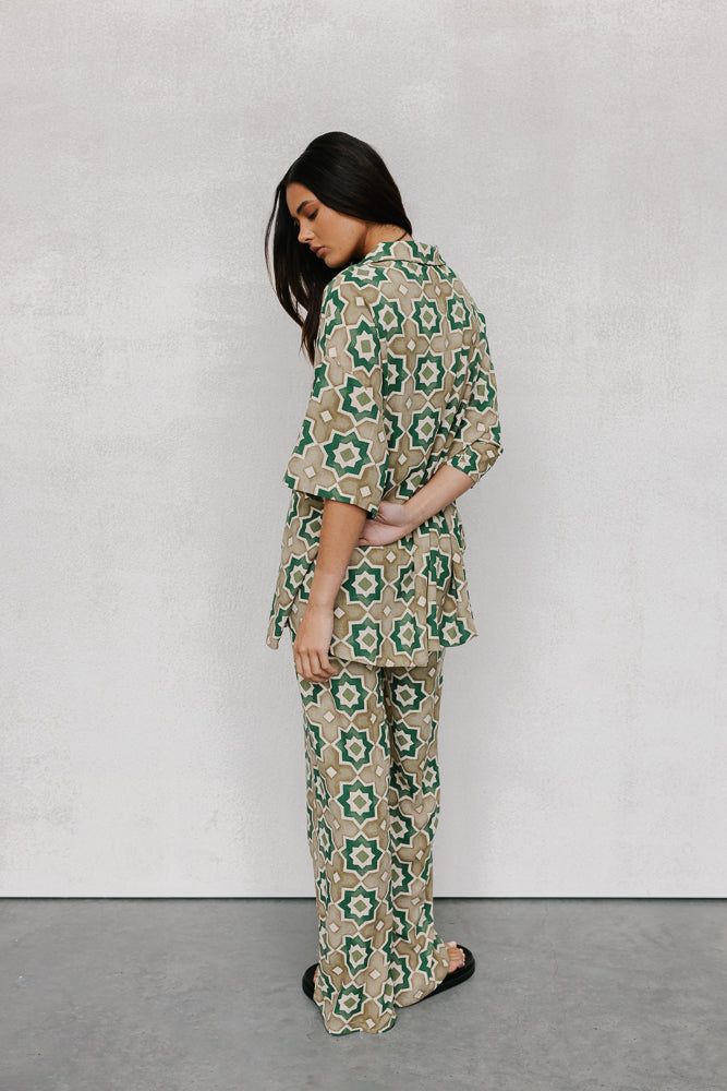Citta Pants - Khaki Tile Print