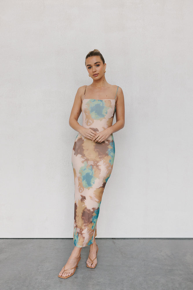 Otto Midi Dress - Beige/Teal Mist Mesh