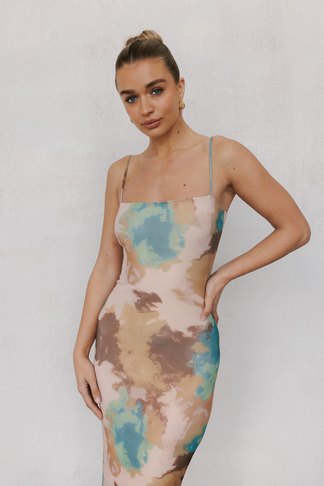 Otto Midi Dress - Beige/Teal Mist Mesh
