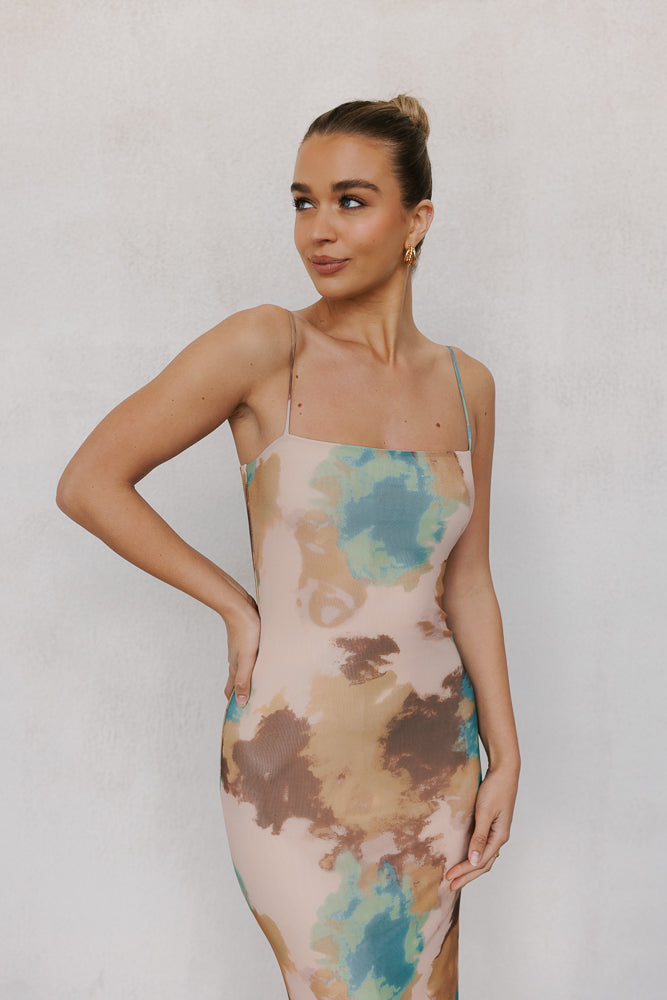 Otto Midi Dress - Beige/Teal Mist Mesh