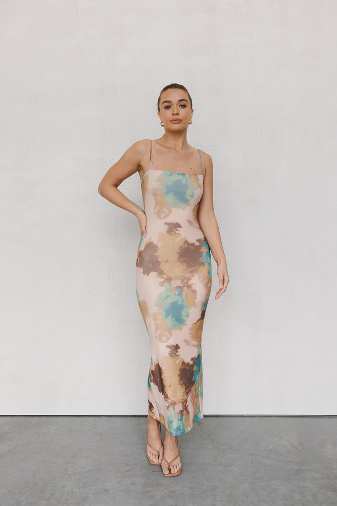 Otto Midi Dress - Beige/Teal Mist Mesh