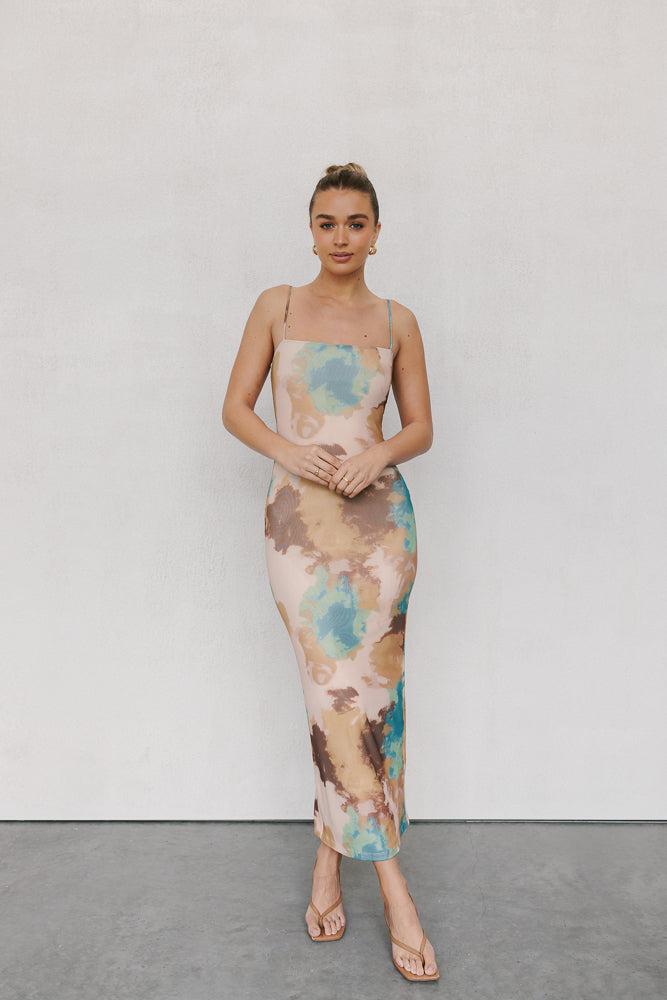 Otto Midi Dress - Beige/Teal Mist Mesh