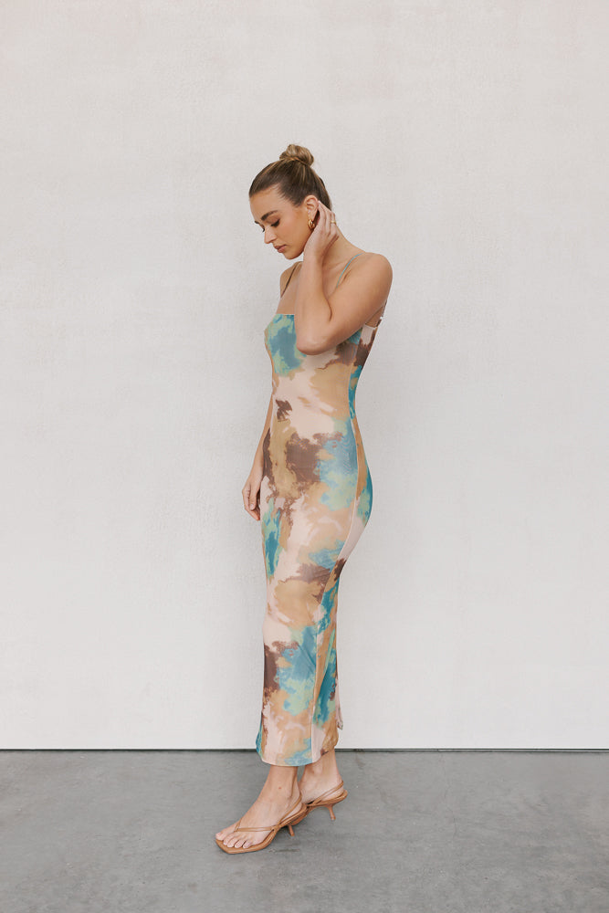 Otto Midi Dress - Beige/Teal Mist Mesh