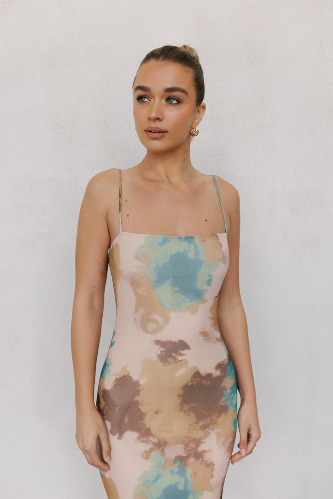 Otto Midi Dress - Beige/Teal Mist Mesh