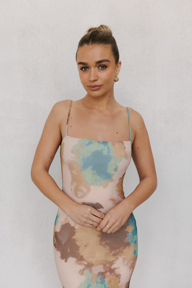 Otto Midi Dress - Beige/Teal Mist Mesh