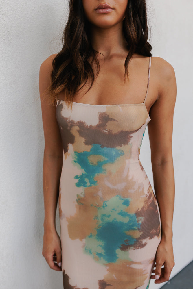 Otto Midi Dress - Beige/Teal Mist Mesh