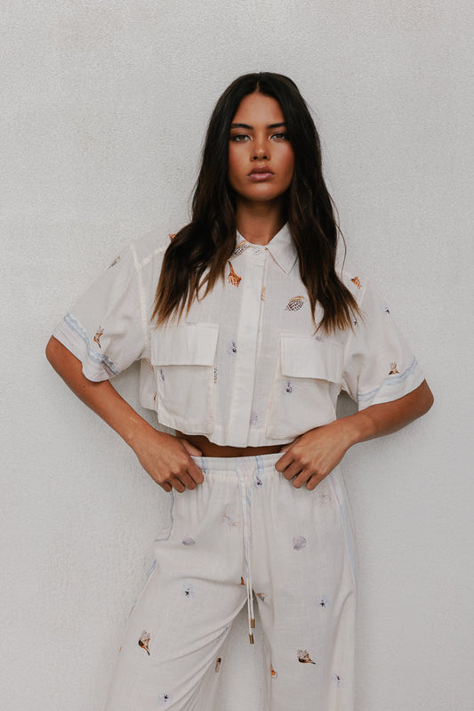 Citta Pants - Seashell Print/Watercolour Stripe