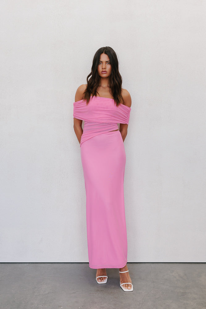 Fiora Maxi Dress - Pink Mesh