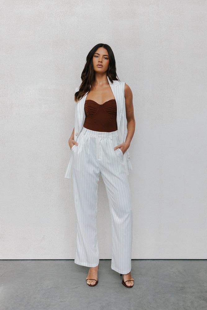 Cerlah Tailored Pants - White Pinstripe