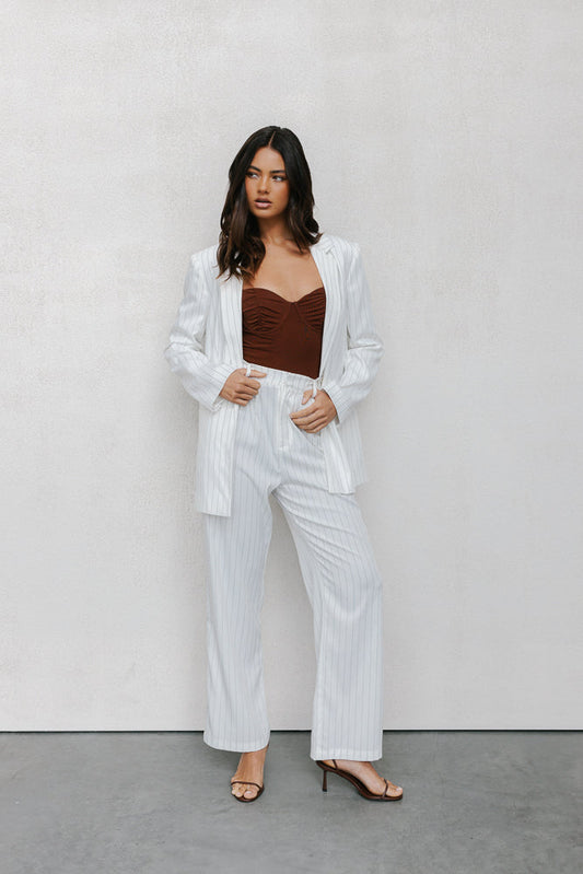 Quade Tailored Blazer - White Pinstripe