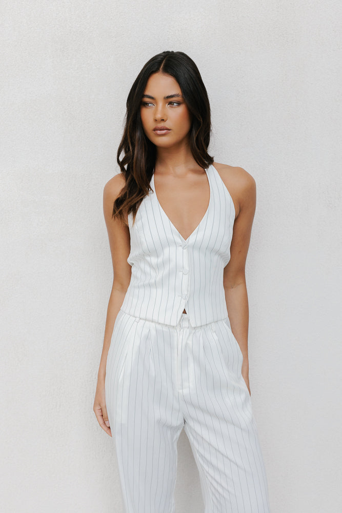 Marnie Halter Vest - White Pinstripe