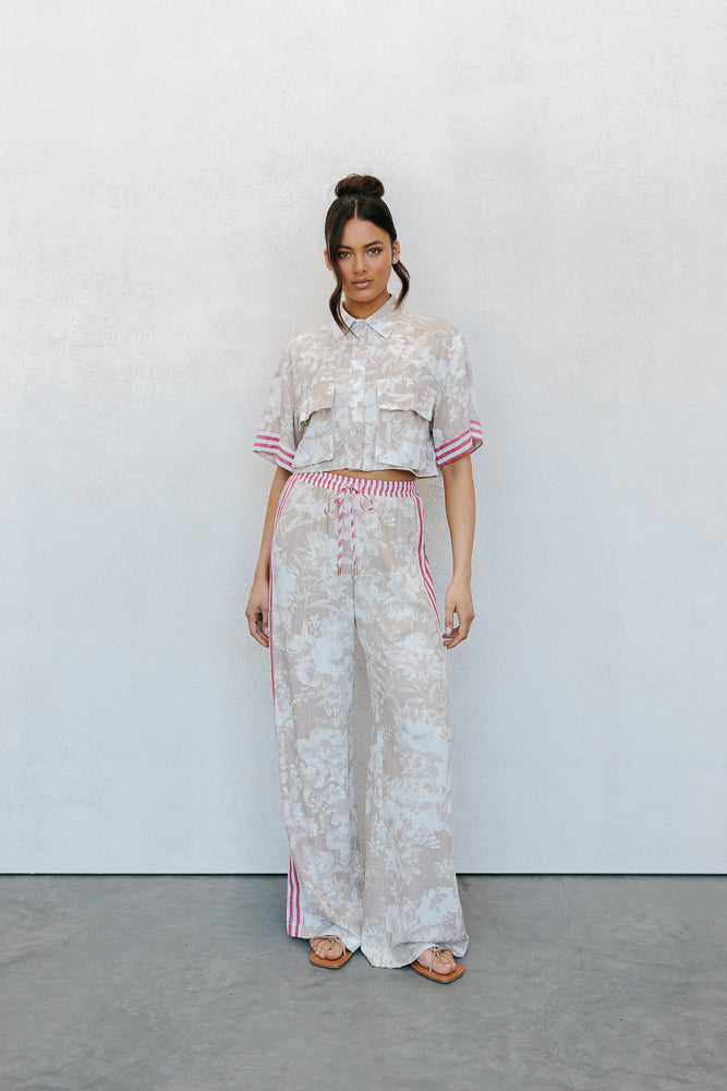 Citta Pants - Beige Floral/Red Stripe