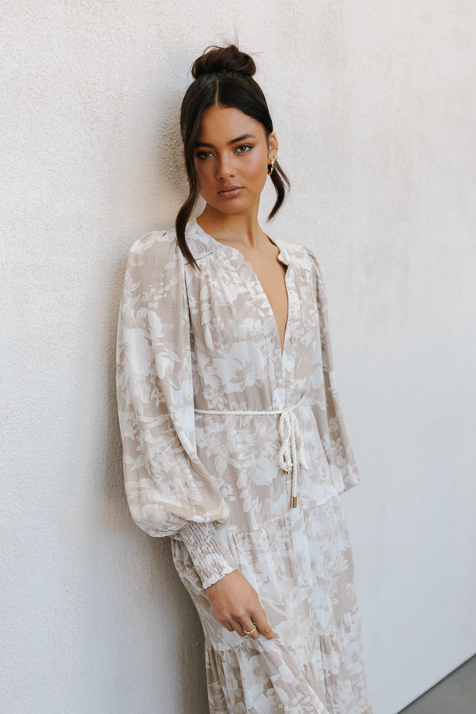 Yves Maxi Dress - Beige Floral Print