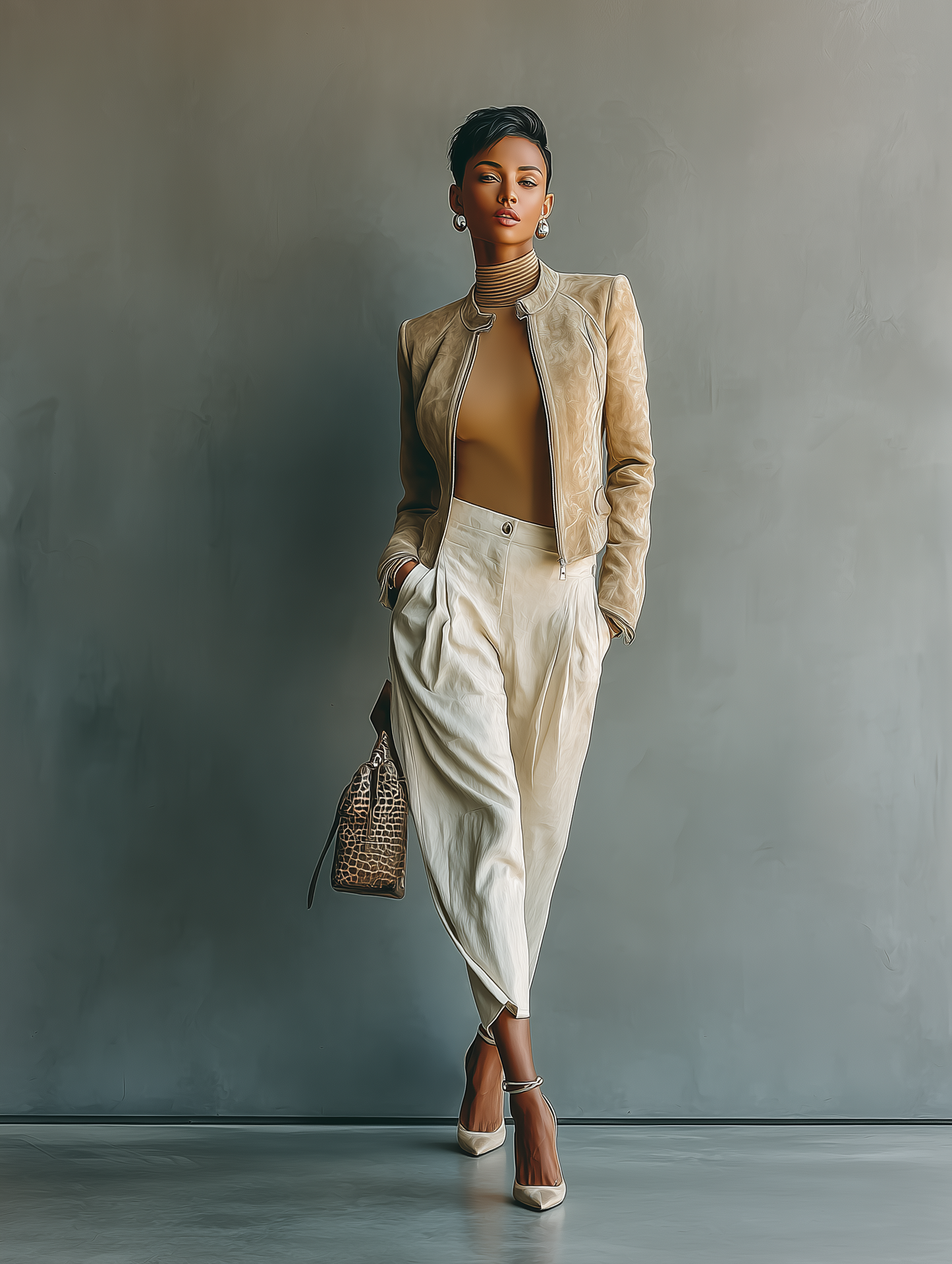 Women's Beige Suede Zip-Front Jacket MDA2799H0T