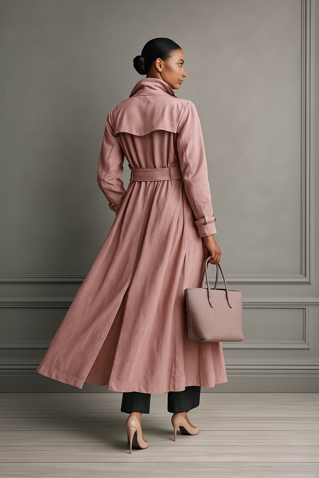 Women's Gray-pink Cotton Blend Casual Long Coat MDA2921H3T