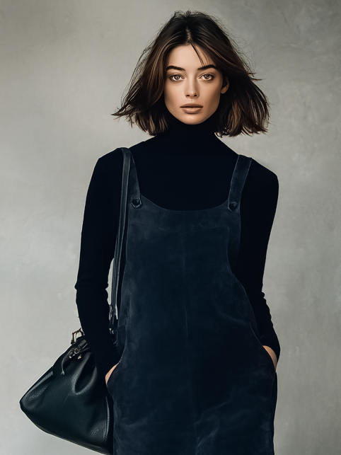 Women's Minimalist Loose Suede Suspender Mini Dress MDA0583I8Y