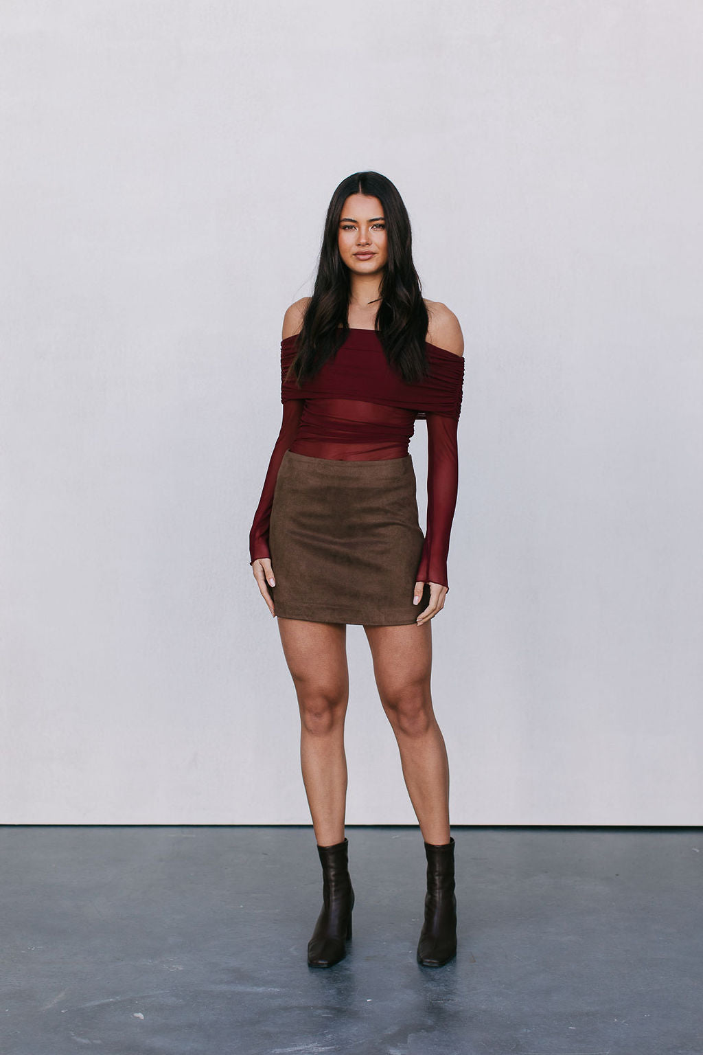 Jetta Mini Skirt - Chocolate Brown Suede Look