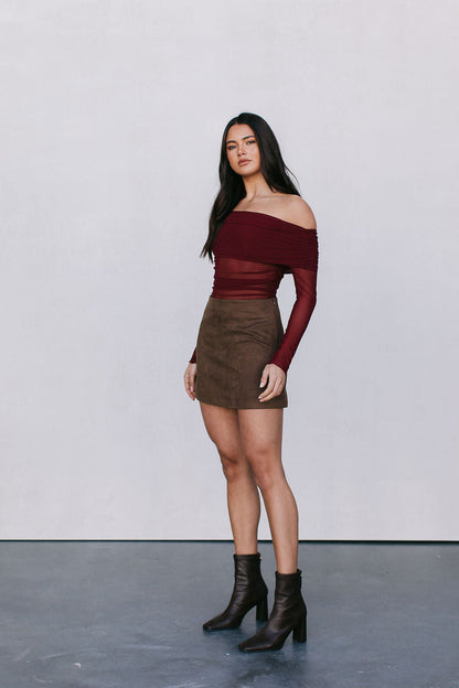 Jetta Mini Skirt - Chocolate Brown Suede Look