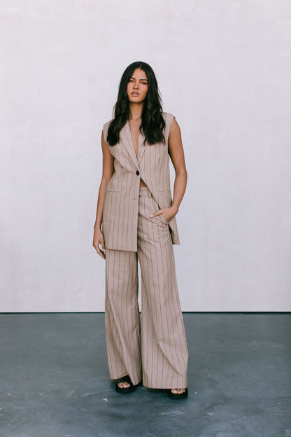 Flora Pants - Beige / Brown Pinstripe