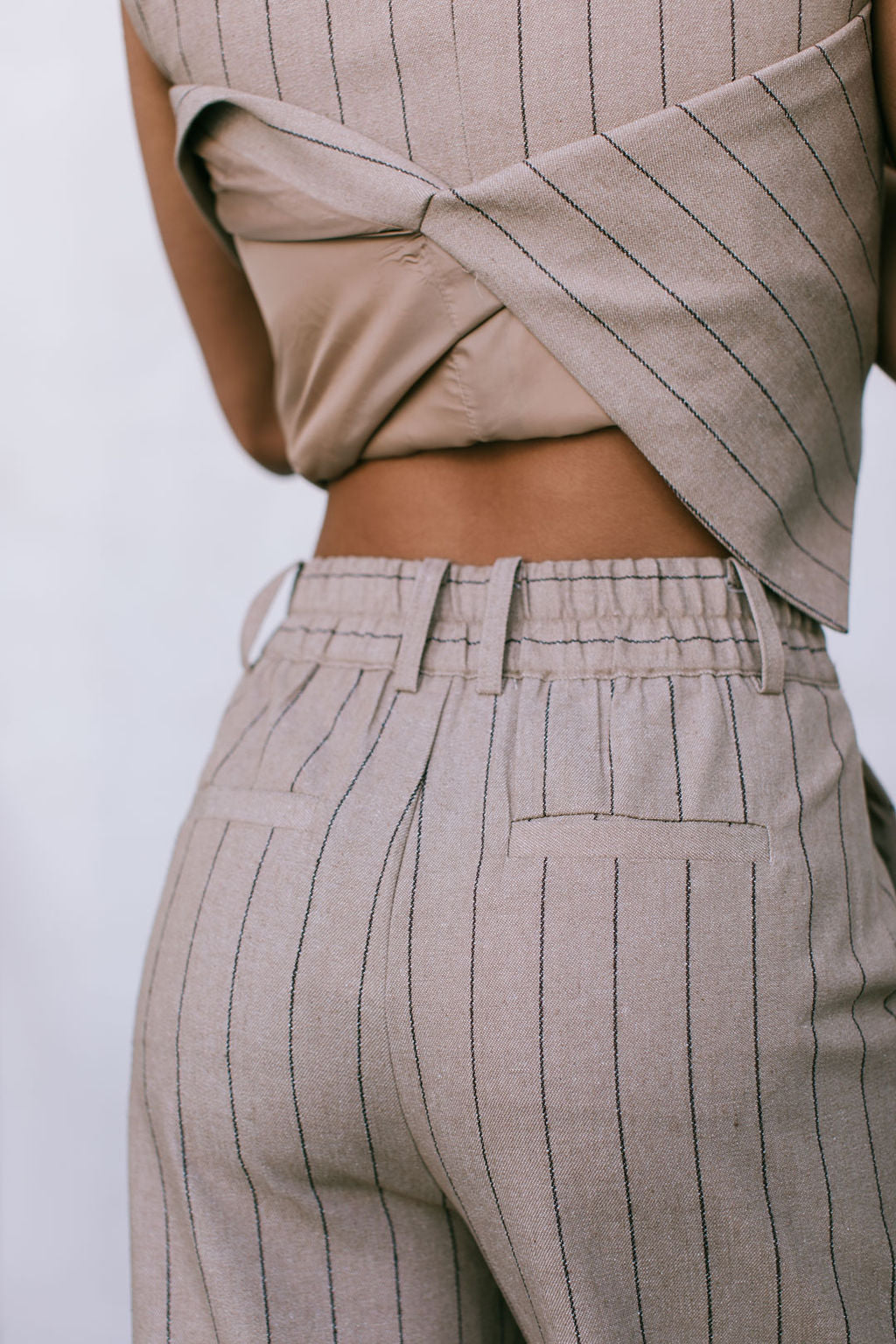 Flora Pants - Beige / Brown Pinstripe
