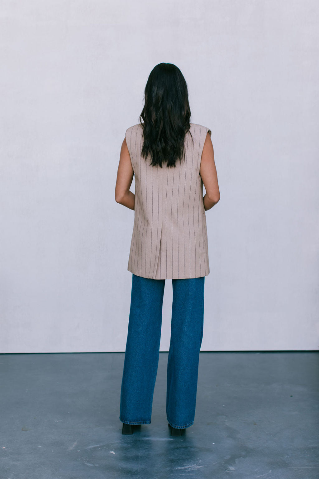 Josie Blazer Vest - Beige / Brown Pinstripe