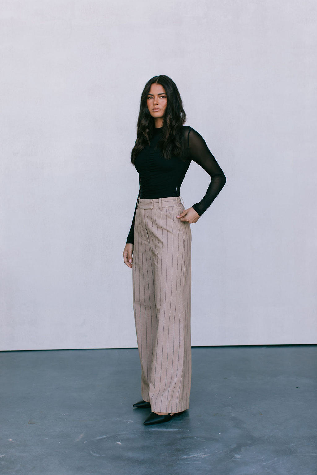 Flora Pants - Beige / Brown Pinstripe