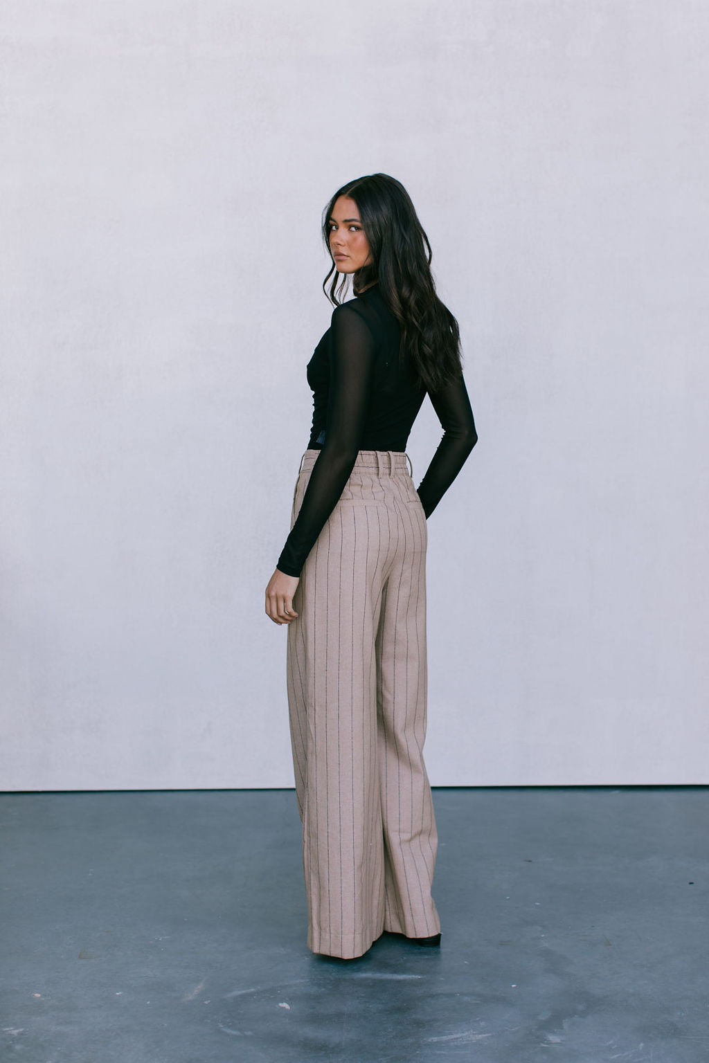 Flora Pants - Beige / Brown Pinstripe