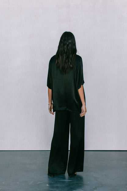 Eve Relaxed Pants - Black Satin