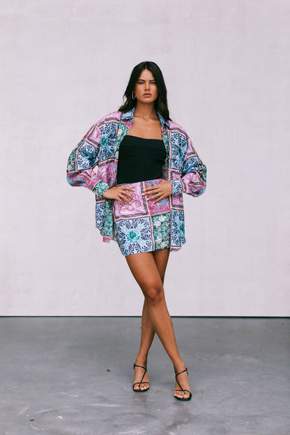 Sylvia Oversized Shirt - Paisley Tile Print