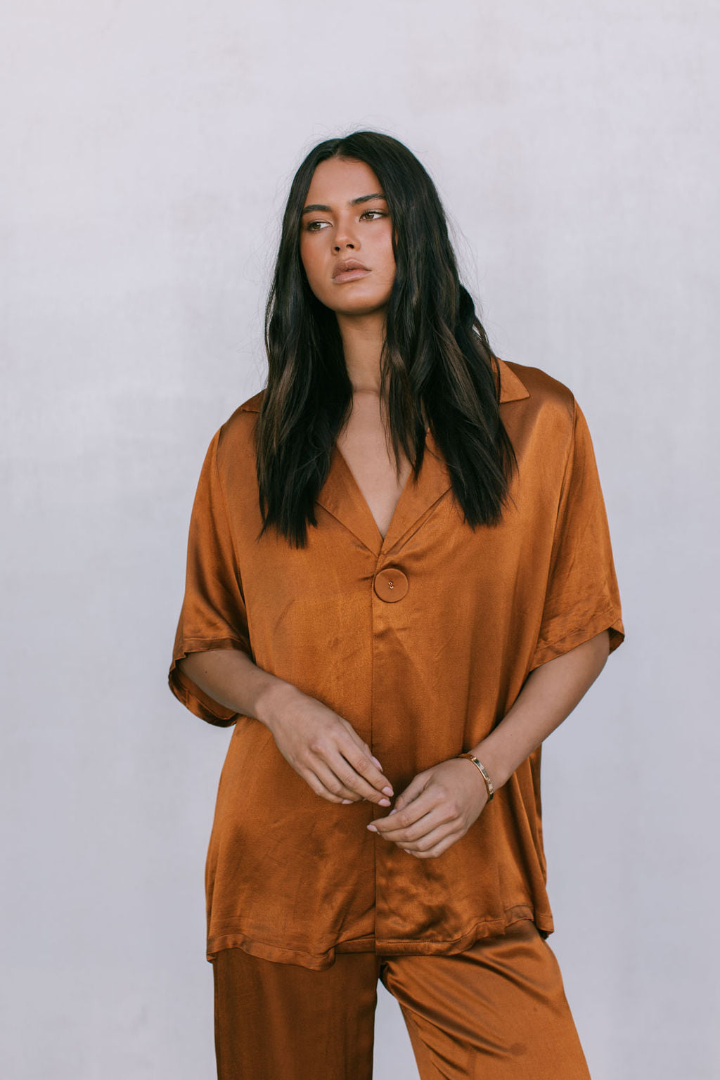 Francesca Shirt - Caramel Satin