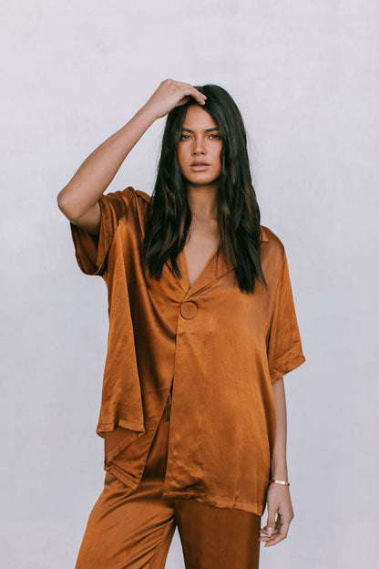 Francesca Shirt - Caramel Satin
