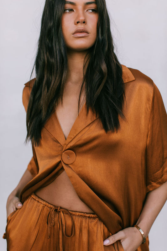 Francesca Shirt - Caramel Satin