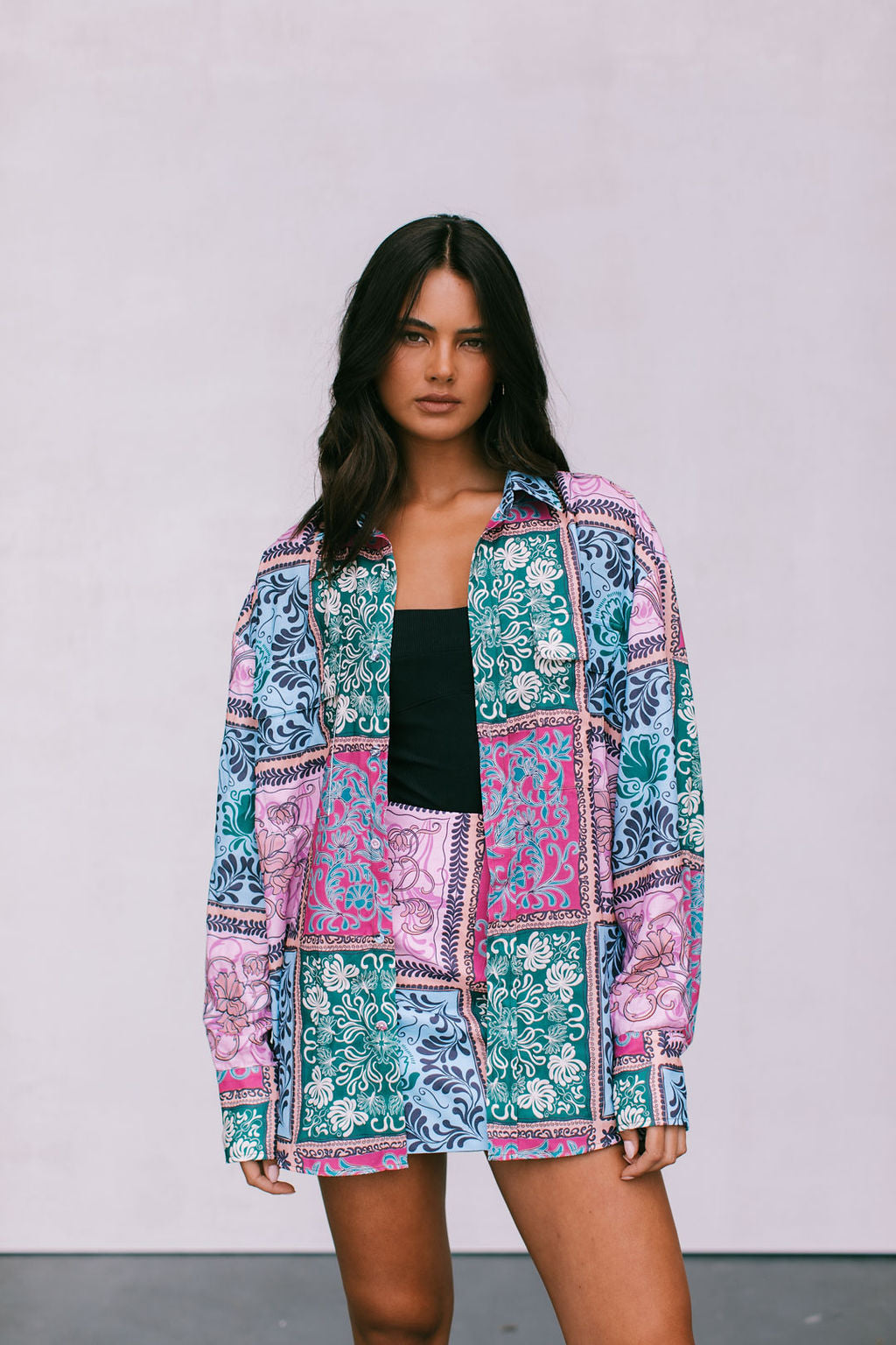 Sylvia Oversized Shirt - Paisley Tile Print