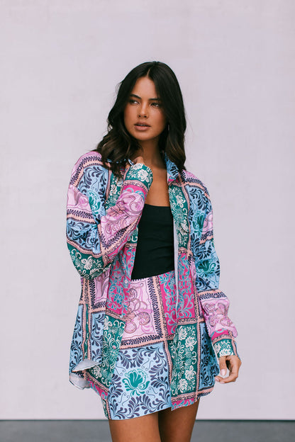 Sylvia Oversized Shirt - Paisley Tile Print