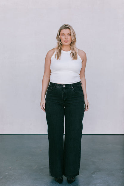 Carissa Wide Leg Jeans - Washed Black