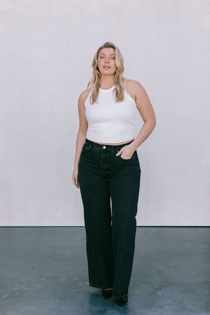 Carissa Wide Leg Jeans - Washed Black