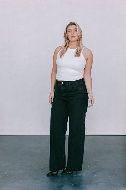 Carissa Wide Leg Jeans - Washed Black