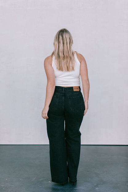 Carissa Wide Leg Jeans - Washed Black