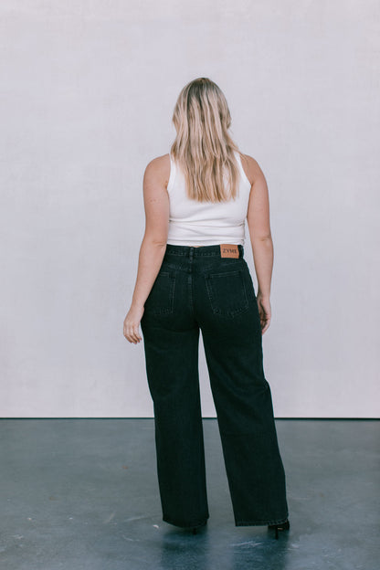Carissa Wide Leg Jeans - Washed Black